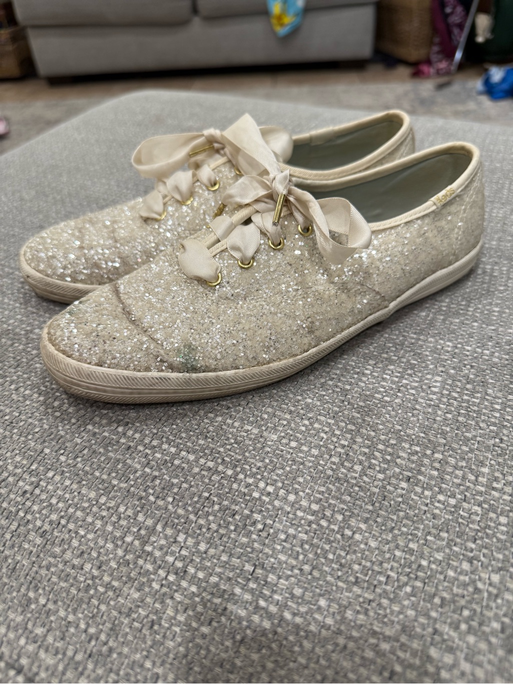 Keds X Kate Spade - Glitter Ribbon Lace-Up Sneakers In Champagne